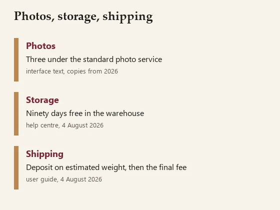 Three short notes on photos, storage and shipping with their source dates